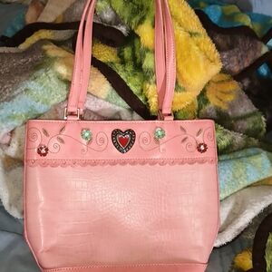 Betsey Johnson Pink Shoulder Bag with Heart Embellishment